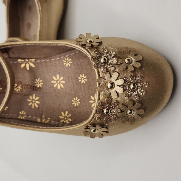 Self Esteem Gold Garden Ballet Flats Ankle Strap Girls Size 6 - Picture 2 of 10